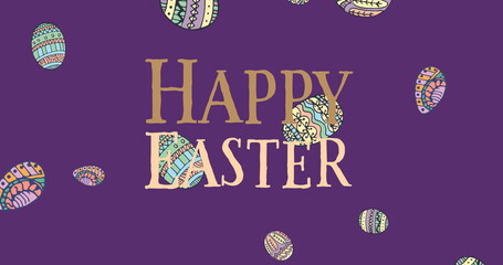 Fototapeta premium Image of easter eggs and happy easter text