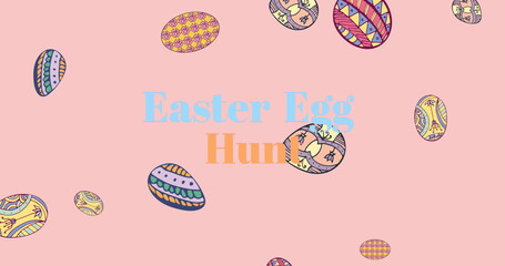 Fototapeta premium Image of easter eggs and easter egg hunt text