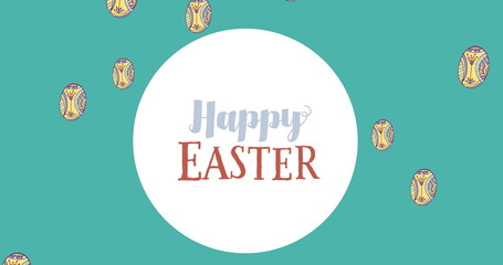 Fototapeta premium Image of easter eggs and happy easter text