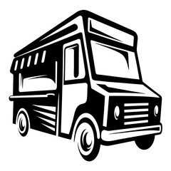 Stylized food truck design in black and white, eye catching graphic