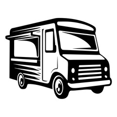 Stylized Illustration of a Black and White Food Truck on White