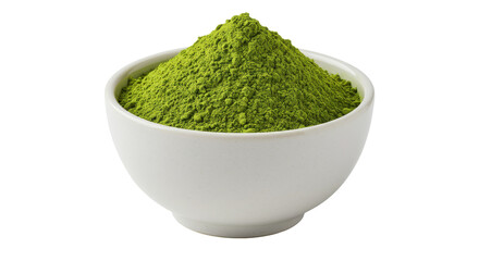 Verdant matcha pyramid sits pristine in a pristine white ceramic bowl against a black backdrop