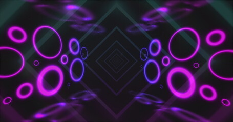 Image of tunnel with neon shapes over black background