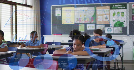 Statistical data processing against group of diverse students studying in a class at school