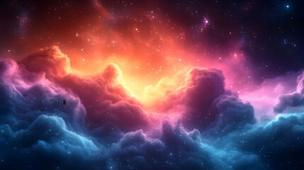 Fototapeta premium Vibrant Nebula with Pink, Blue, and Orange Cosmic Clouds