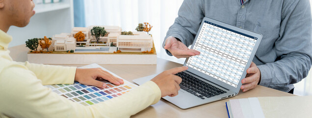 Accounting software on computer screen showing financial statement spreadsheets and account balance...