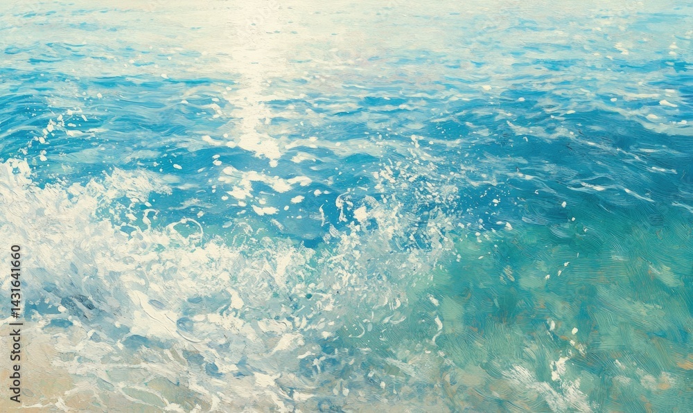 Poster ocean wave texture: close-up view of a wave breaking gently, showcasing the interplay of light and w