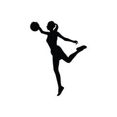 Basketball girl reaching up with ball silhouette