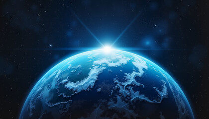 Obraz premium Icy blue planet illuminated by a nearby star, cosmic serenity