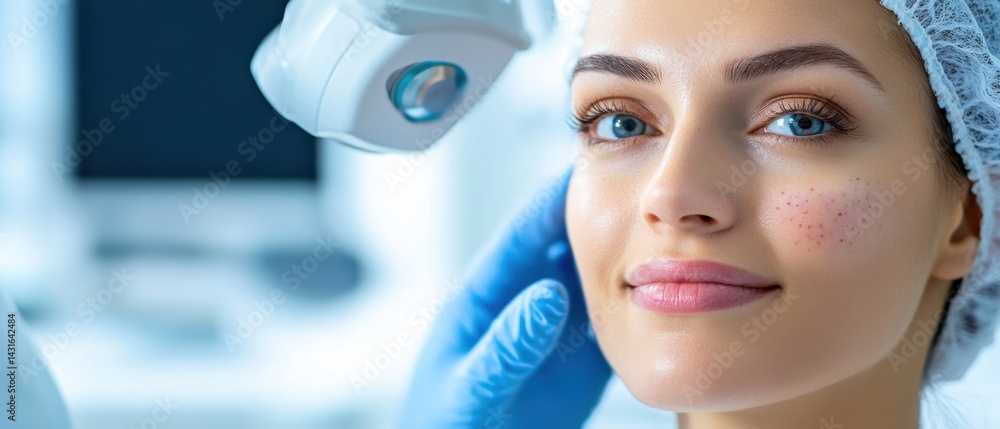 Poster dermatologist using an advanced ai-powered diagnostic tool to closely examine and analyze a patient'