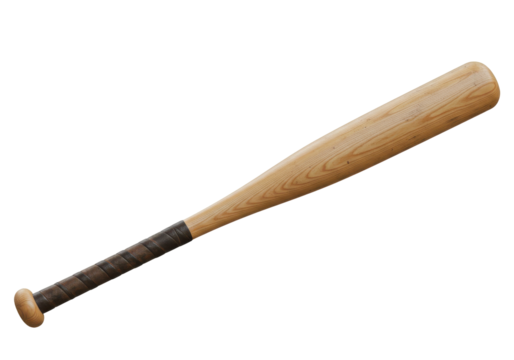 Wooden baseball bat resting against a dark backdrop highlighting its wood grain and grip - Powered by Adobe