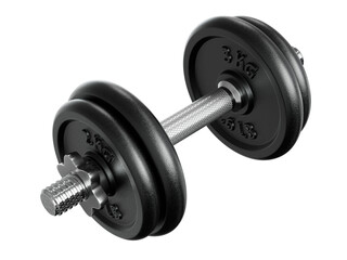 Naklejka premium Cast Iron Black Adjustable Dumbbell, weightlifting gym equipment, side view. Png clipart isolated on transparent background