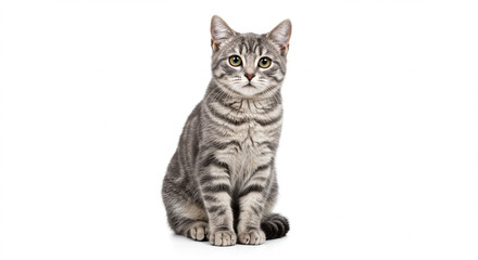Obraz premium Studio Portrait of a Cute Tabby Cat Sitting Comfortably and Alertly