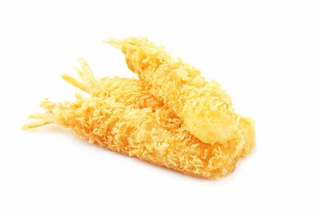 Three tasty tempura shrimps isolated on white