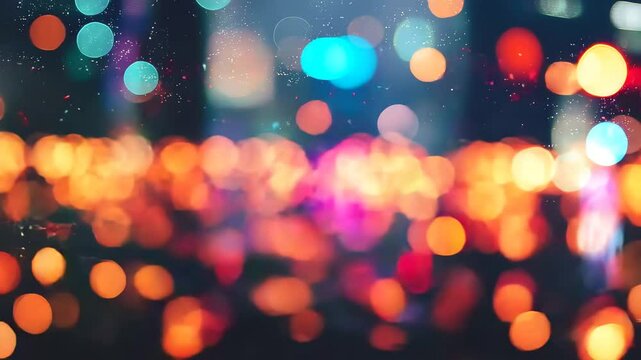 A vibrant array of colorful bokeh lights creating a festive and lively atmosphere.
