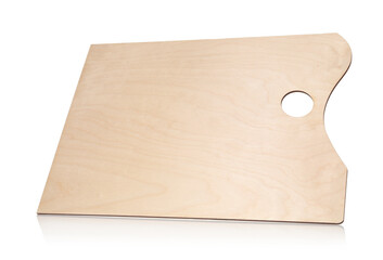 Empty wooden artist's palette isolated on white