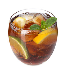 Refreshing Cuba libre cocktail with mint isolated on white