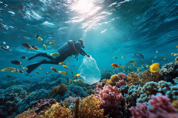 Ocean Cleanup Diver Protecting Coral Reefs from Plastic Pollution