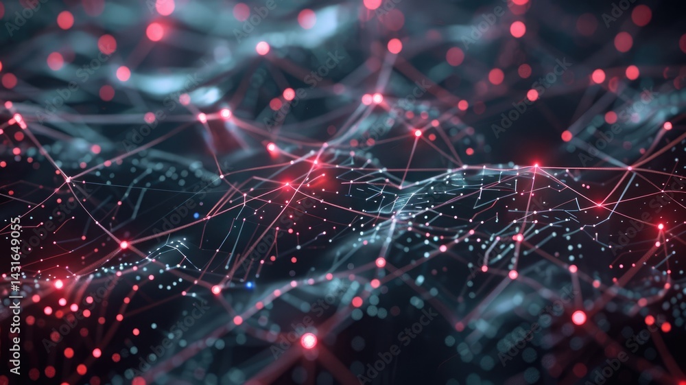 Poster vibrant color circuit board with detailed lines and patterns on a dark background. digital art for d