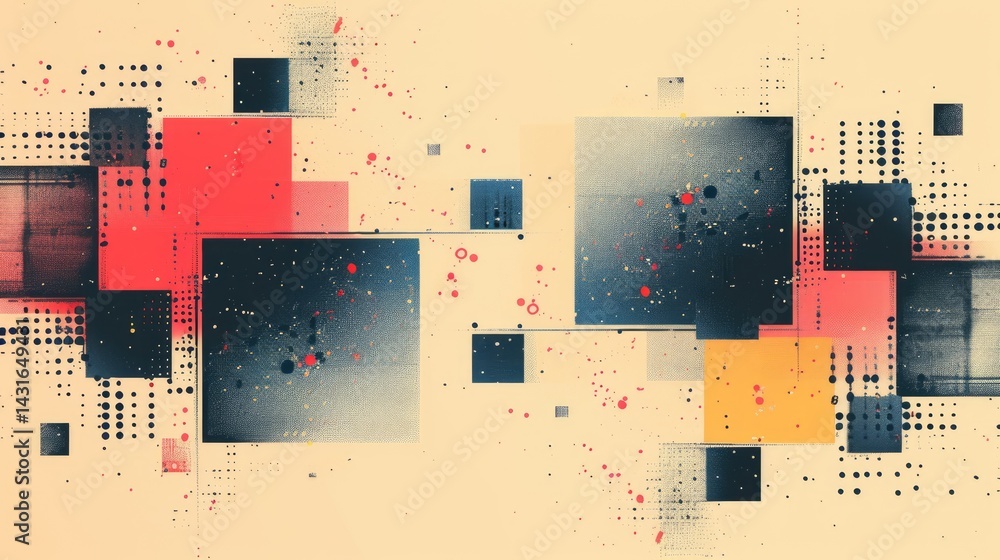 Poster the abstract picture of the multiple colored square shape gathering in the bright background, geomet