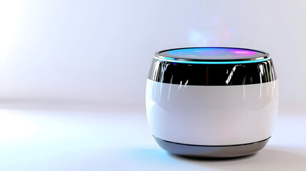 A white and silver device with a blue light. Generated using AI.