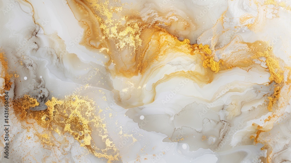 Poster abstract golden and white fluid marble texture. digital art for luxury and modern design. background
