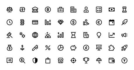 Set of 50 business and finance icons in outline style