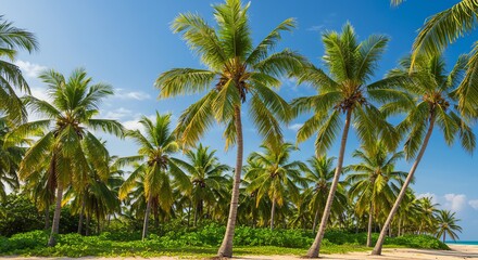 Obraz premium Lush Tropical Paradise Coconut Palm Trees on a Sunny Beach