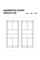 Diagram shows two standard badminton courts with complete line markings for singles, doubles play with transparent background. Perfect for coaching, facility planning, sports education materials.