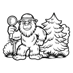 Obraz premium bigfoot in detective hat with magnifying glass se