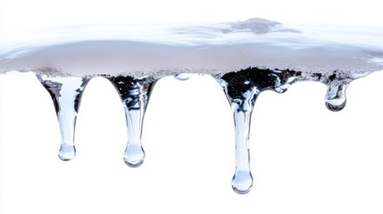 Water droplets cascading from a clear surface, creating a serene atmosphere