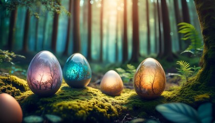 magical eggs in a fantasy forest generative ai