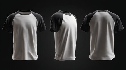 Raglan tee shirt mockup for men in front side and back 3D rendering for print design