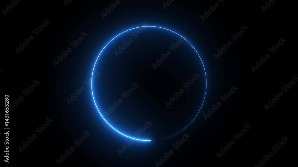 Poster glowing neon circle with on black background animation. neon line circle.stylish neon frame.circle s