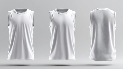 Sleeveless white jersey mockup 3D illustration of basketballstyle tank top isolated