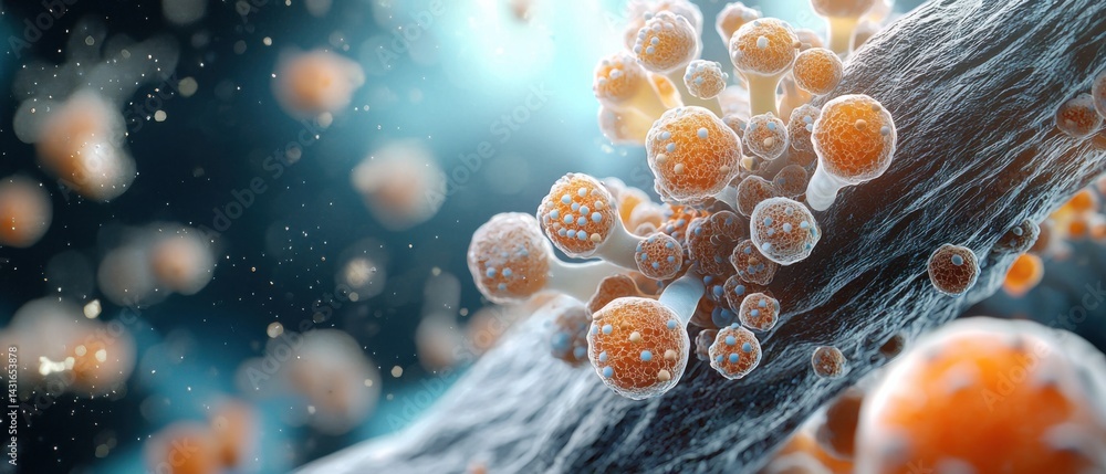 Aufkleber intricate and magnified 3d rendering showcasing the complex structure and growth of microscopic fung