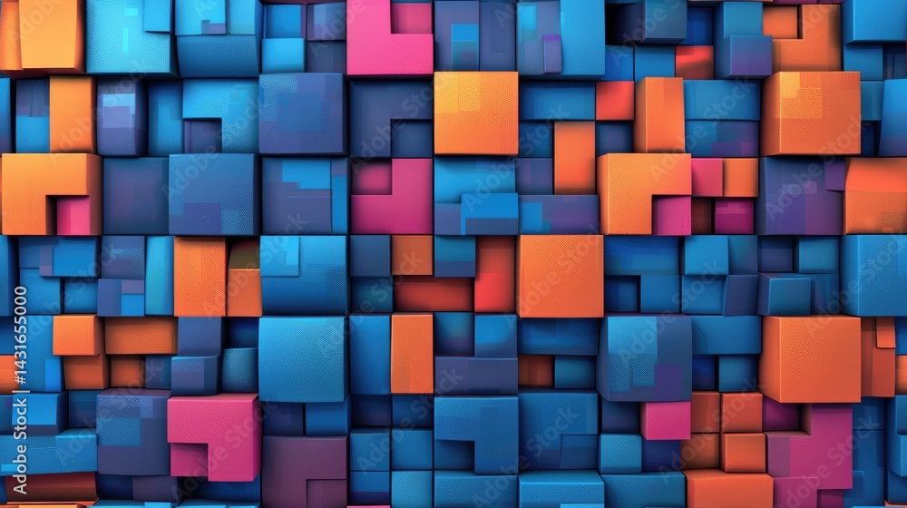 Poster abstract geometric pattern with colorful rectangles and thin lines on a dark background. digital art