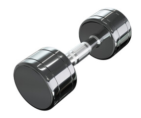 Blank Round Dumbbell, chrome weightlifting gym equipment side view, isolated on white background. 3D illustration
