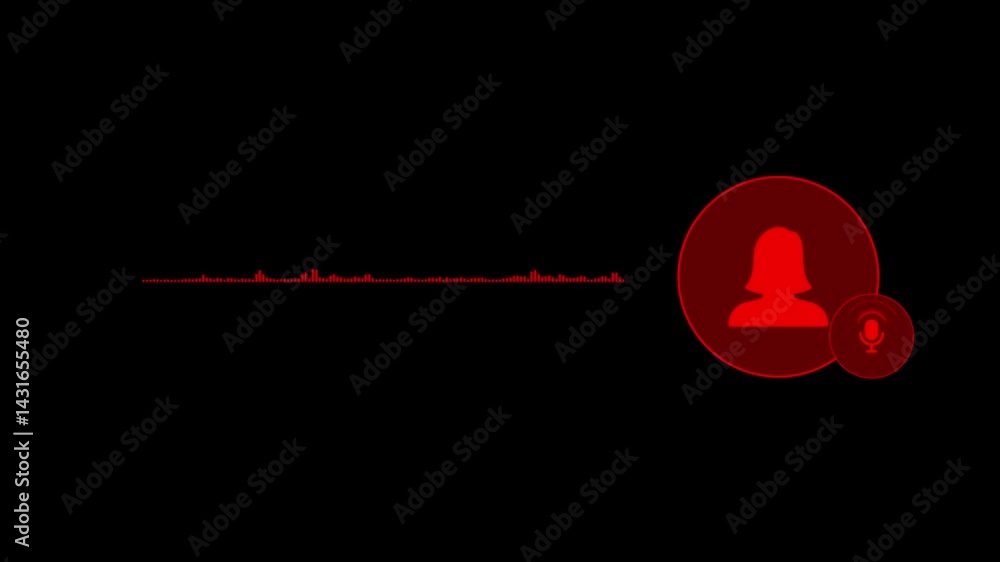 Poster virtual female character interview voice animation voice recording and podcast mic microphone button