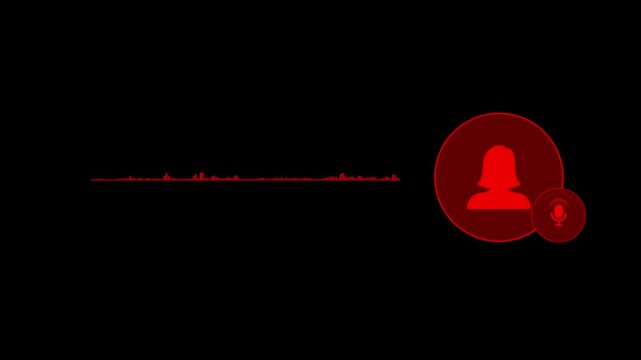 Virtual female character interview voice animation voice recording and podcast mic microphone button icon animation video.
