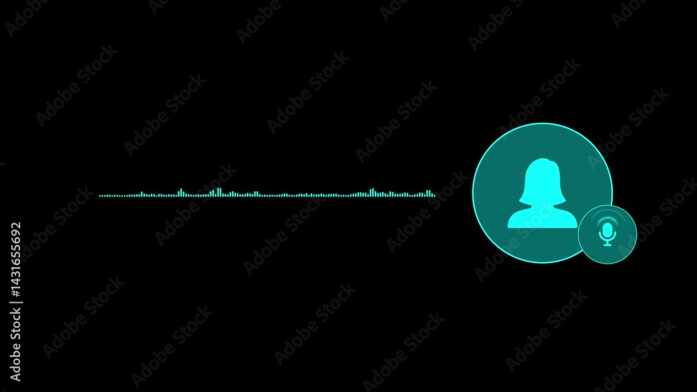 Poster virtual female character interview voice animation voice recording and podcast mic microphone button