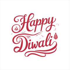 Happy Diwali Calligraphy Vector Design,Elegant Happy Diwali Typography Illustration,Diwali Festival Greeting Card Design,Red Calligraphy Happy Diwali Text Art,Decorative Happy Diwali Vector Template
