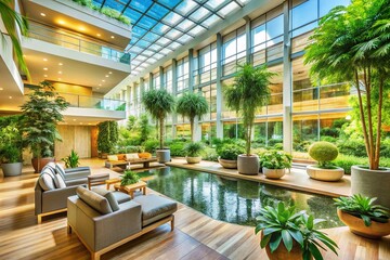 Naklejka premium Healing Hospital Garden: Biophilic Design in Healthcare