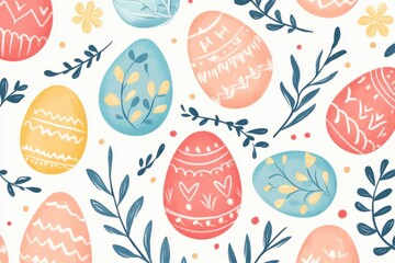 Charming hand-drawn easter egg pattern for spring decorations, ideal for festive banners, wallpaper designs, greeting cards, and celebration themes
