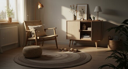 Living Room with Chair, Lamp, and Rug