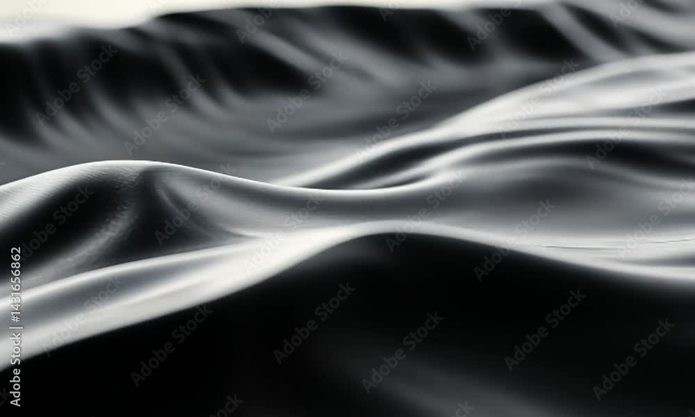 Poster smooth, flowing black fabric waves create an abstract background with soft textures and shadows