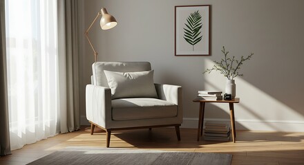 Armchair Next to Table with Books and Plant