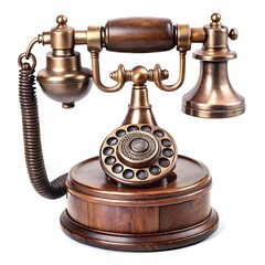 antique handset of bronze and leather isolated on white background