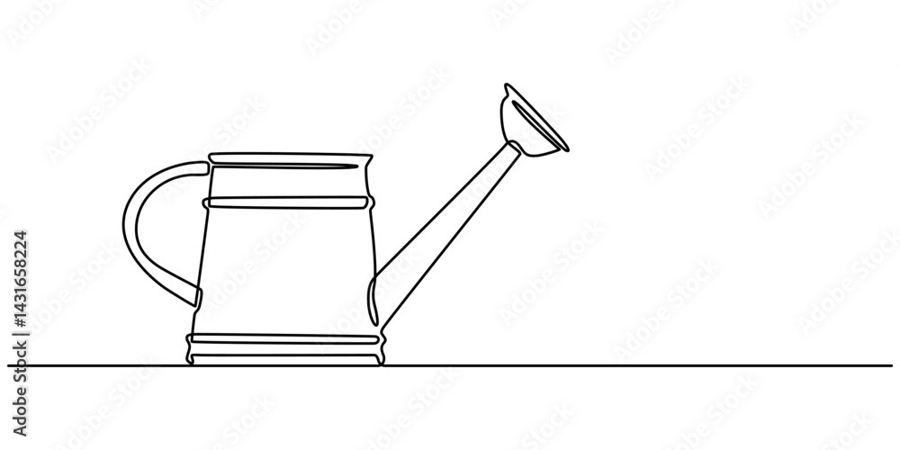Poster watering can icon drawn with one line. black outline of a watering can made with a single continuous