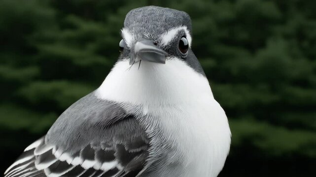 Close-Up of a Stunning Kingfisher Bird With Black and White Plumage Perched in a Serene Green Environment
